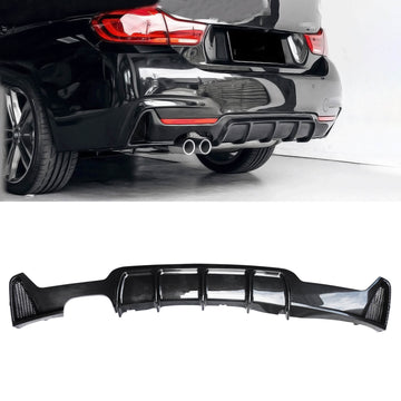 Rear Diffuser for 2014-2020 BMW 4 Series F32 F33 F36 420i 420d 428i 430i | M Performance Carbon Fibre Single Exhaust Two Outlet Lower Bumper Lip Carbon Fibre Look